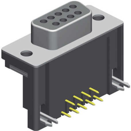 D-Sub, "Long" Footprint (15.00mm), Right Angle, Through Hole, 9 Contacts, Male, Tin/Gold, 4-40 UNC Rivet + Grounding Strap