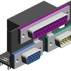 D-Sub, Triple Port, Right Angle, Through Hole, 25+9+9 Contacts, Female / Male / Male, Tin/Gold, 3.05mm Mounting Hole + Board Locks