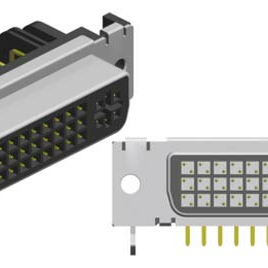 Display Connector, DVI, Digital, Right Angle, Tin/Gold, Black, 24 Contact, Through Hole, Female