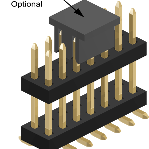2.00mm Pitch, 2 Row, Vertical, Surface Mount, Header, Board Spacer, 6mm Mating Pin Height, 12mm Stack Height, Gold, 38 Contacts
