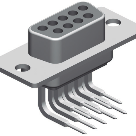 D-Sub, Open Body, Right Angle, Through Hole, 9 Contacts, Female, Gold, 4-40 UNC Jack Screw