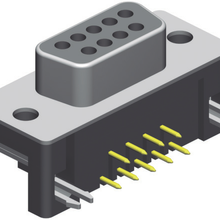 D-Sub, "US" Footprint (8.08mm), Right Angle, Through Hole, 25 Contacts, Female, Tin/Gold, 4-40 UNC Rivet + Board Locks