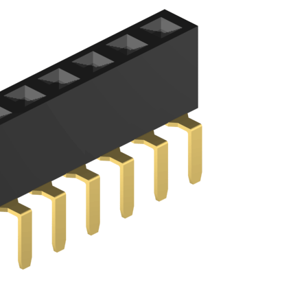 2.54mm Pitch, 1 Row, Vertical, Through Hole, Socket, PCB, 5mm Socket Height, Gold, 6 Contacts